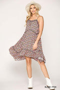 Ditsy Floral Print Sleeveless Dress With Lace Trim - AM APPAREL