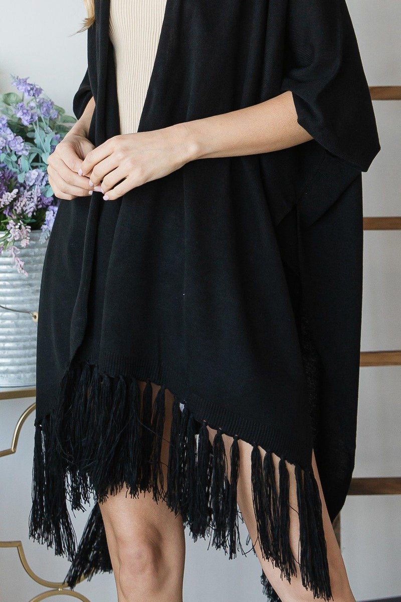 Draped Poncho Cardigan With String Detail - AM APPAREL