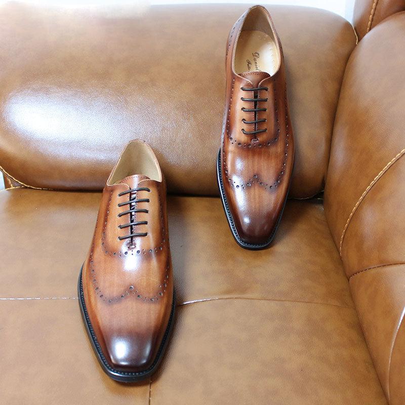 DW Men's Genuine Leather Brogue Wingtip Oxfords - AM APPAREL