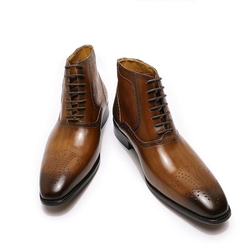 DW Men's  Genuine Leather Lace Up  Boots - AM APPAREL