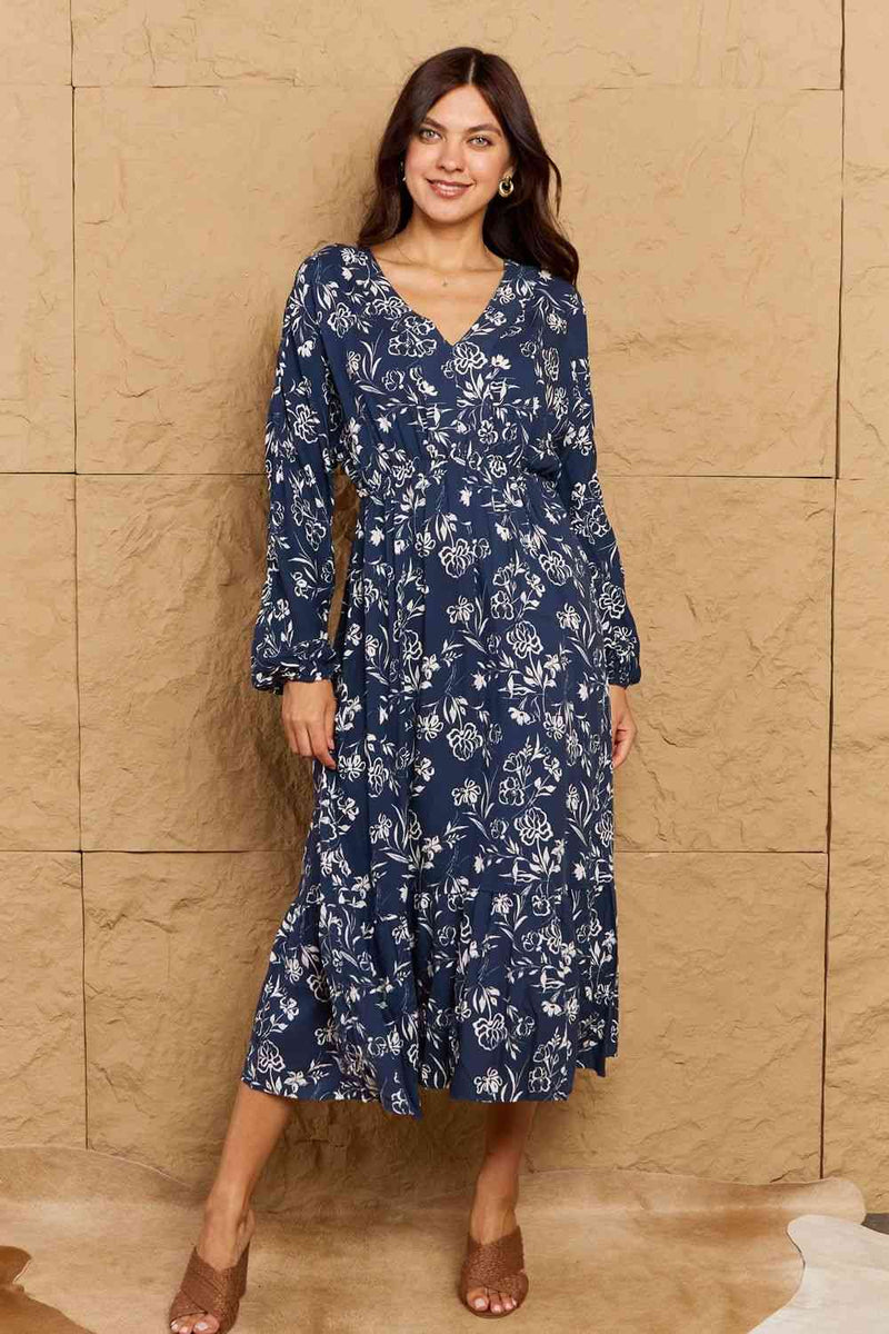 HEYSON Night Out Robe mi-longue florale à manches ballon pleine taille