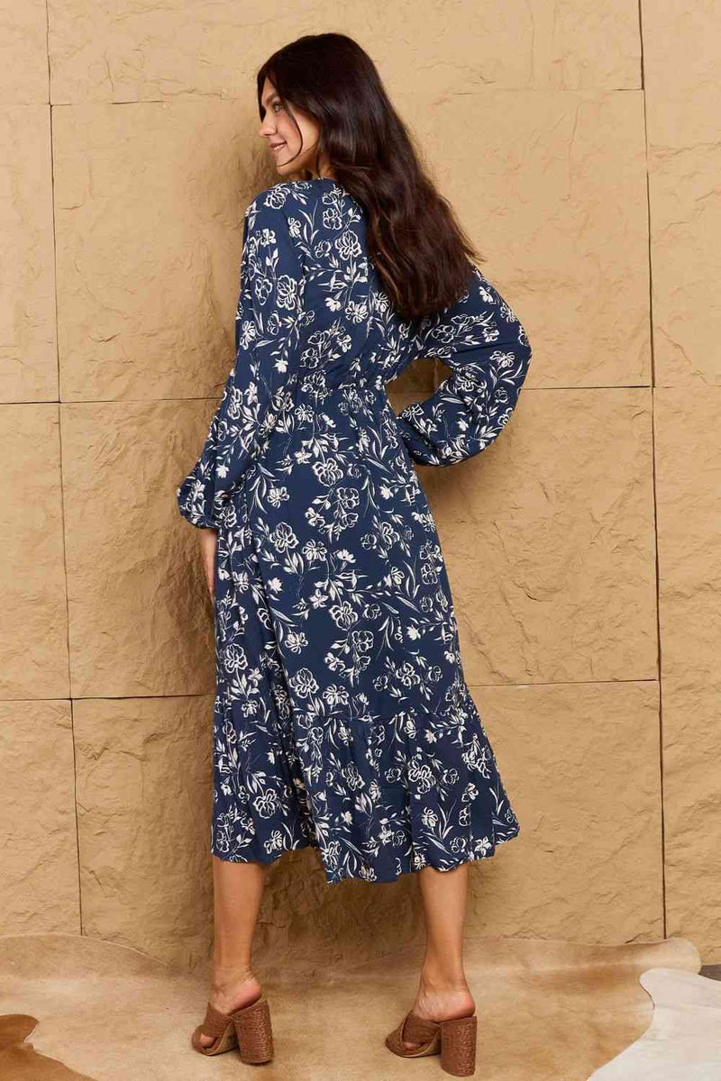 HEYSON Night Out Robe mi-longue florale à manches ballon pleine taille