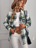 Plaid Button Front Brushed Shacket with Breast Pockets
