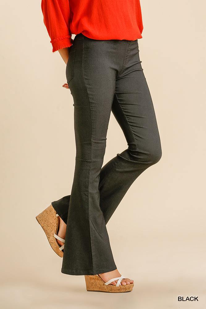 Elastic Waistband Flare Pants With Back Pockets - AM APPAREL