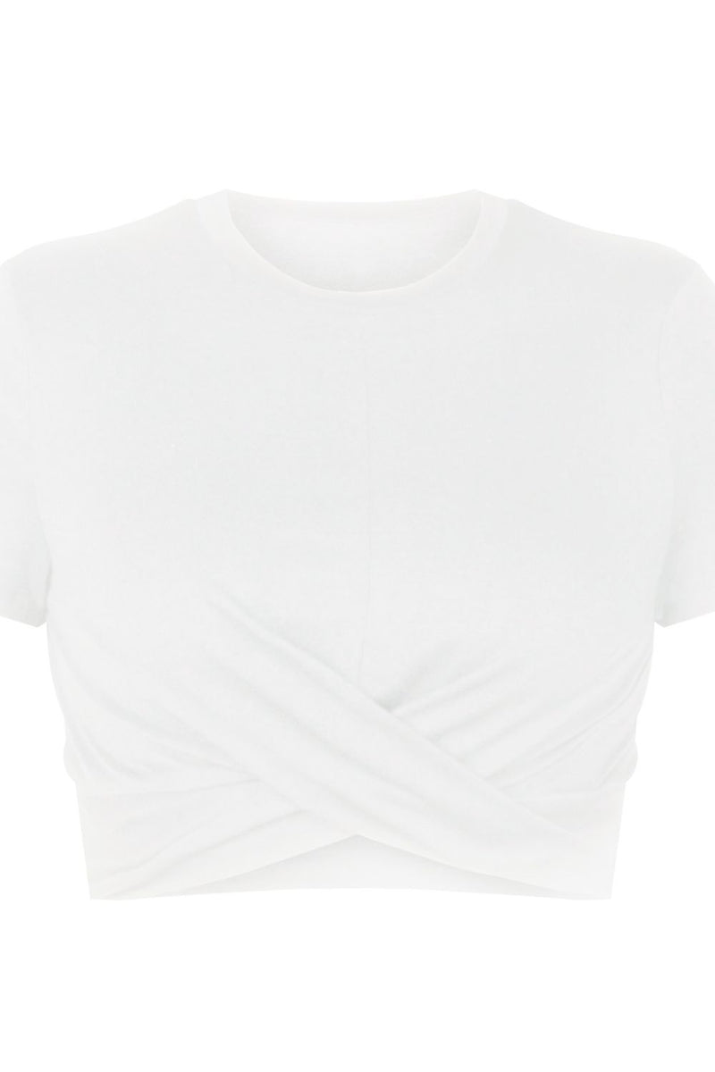 Camiseta cruzada de manga corta con cuello redondo