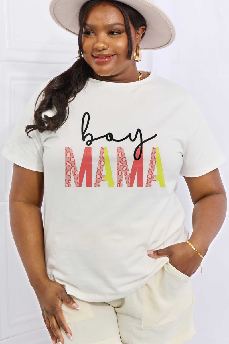 Camiseta de algodón con estampado BOY MAMA de tamaño completo de Simply Love