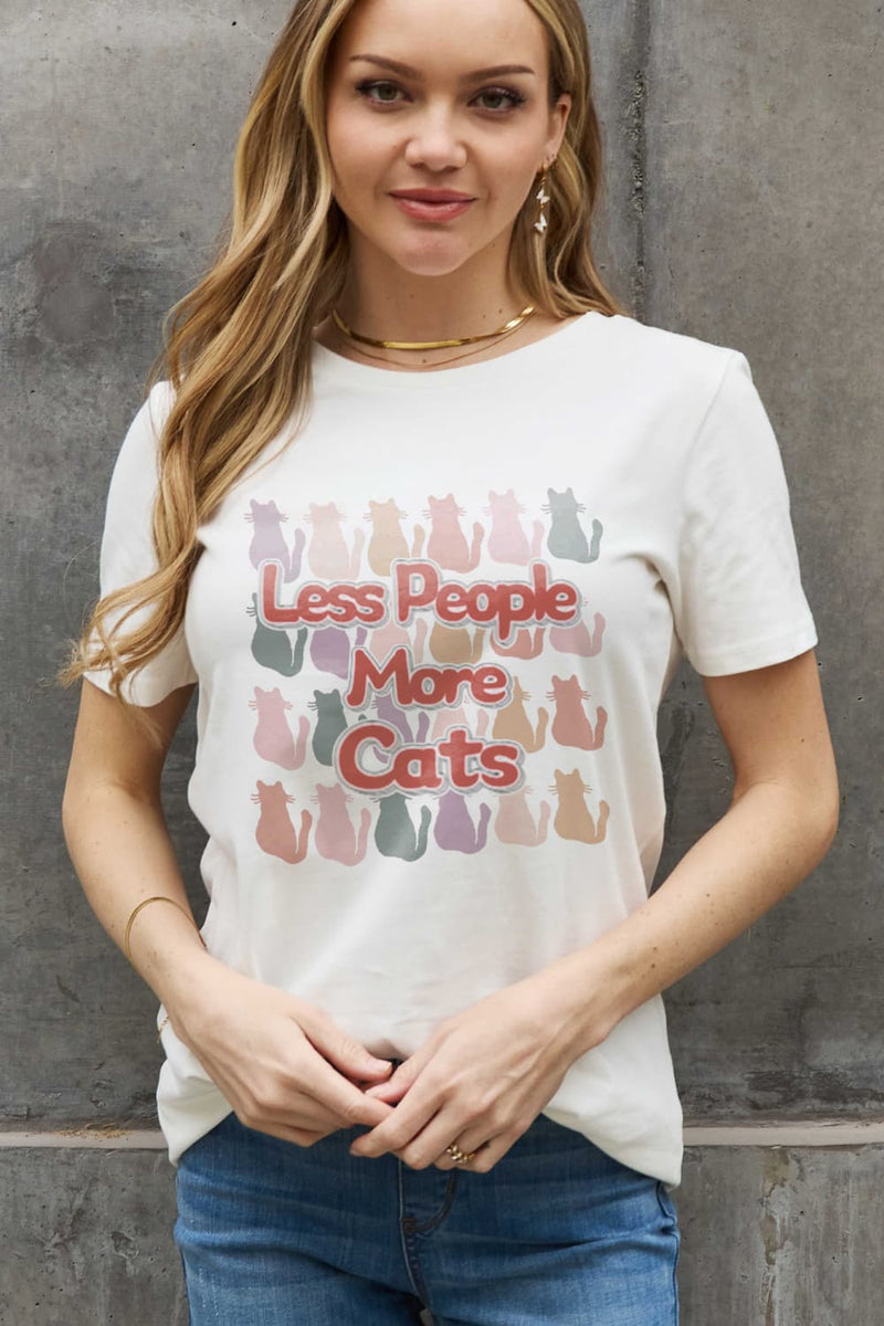 Simply Love Pleine Taille MOINS DE GENS PLUS DE CHATS T-shirt en coton graphique