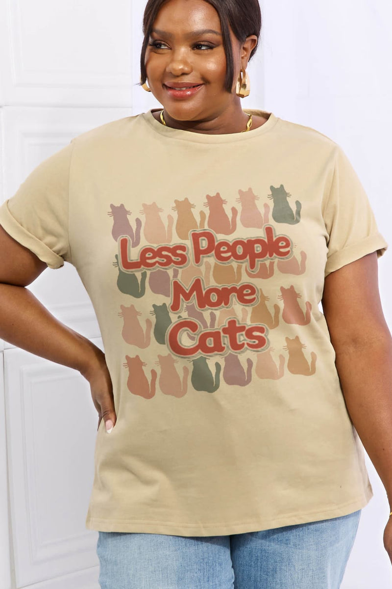 Camiseta de algodón con gráfico de tamaño completo MENOS PERSONAS MÁS GATOS de Simply Love