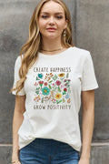 Camiseta de algodón con estampado de CREATE HAPPINESS GROW POSITIVITY de tamaño completo de Simply Love