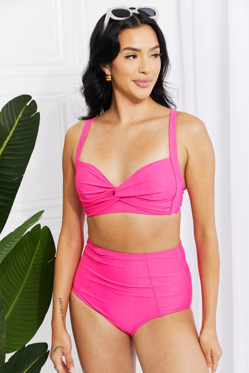 Marina West Swim - Bikini taille haute torsadé Take A Dip en rose