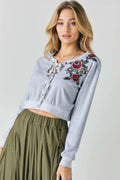 Floral Embroidered Cropped Sweatshirt - AM APPAREL