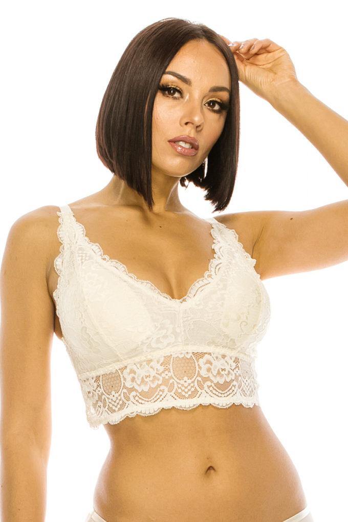 Floral Lace Overlay Bralette - AM APPAREL