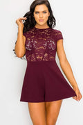 Floral Sheer Lace Combo Romper - AM APPAREL