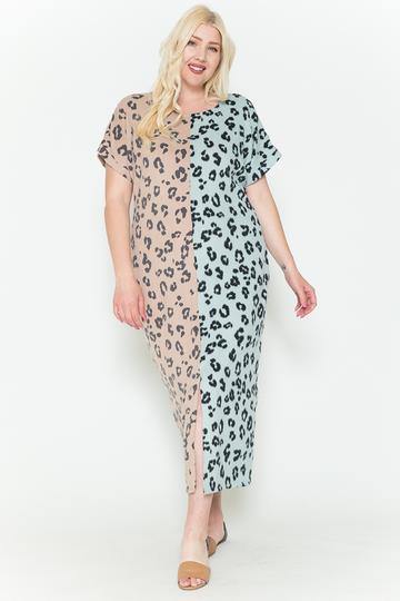 Front Slit Dolman Leopard Print Maxi Dress - AM APPAREL
