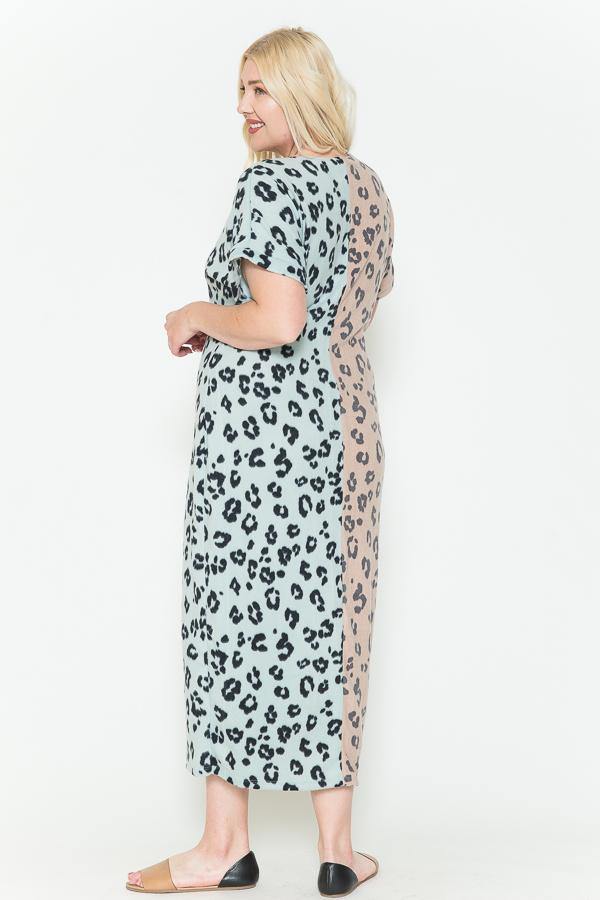 Front Slit Dolman Leopard Print Maxi Dress - AM APPAREL