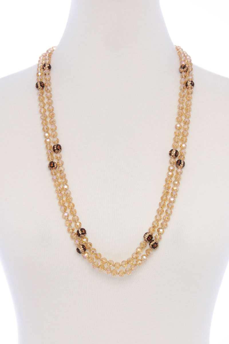 Glass Bead 2 Layered Long Necklace - AM APPAREL