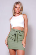 High Waisted Pleated & Belted Mini Skirt - AM APPAREL
