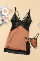 Lace Spice Satin Babydoll with Slit - AM APPAREL