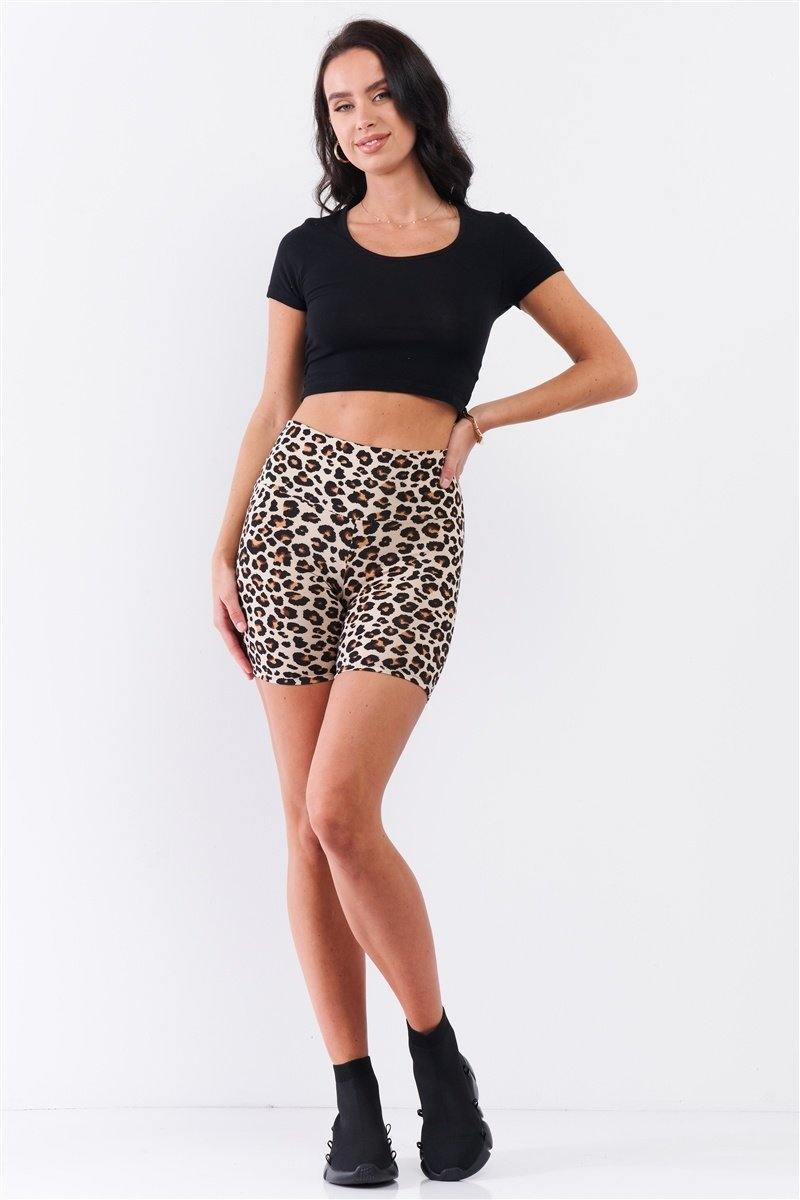 Leopard Print High Waisted Fitted Yoga Biker Shorts - AM APPAREL