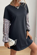Leopard Print Sleeve Sweatshirt Dress - AM APPAREL