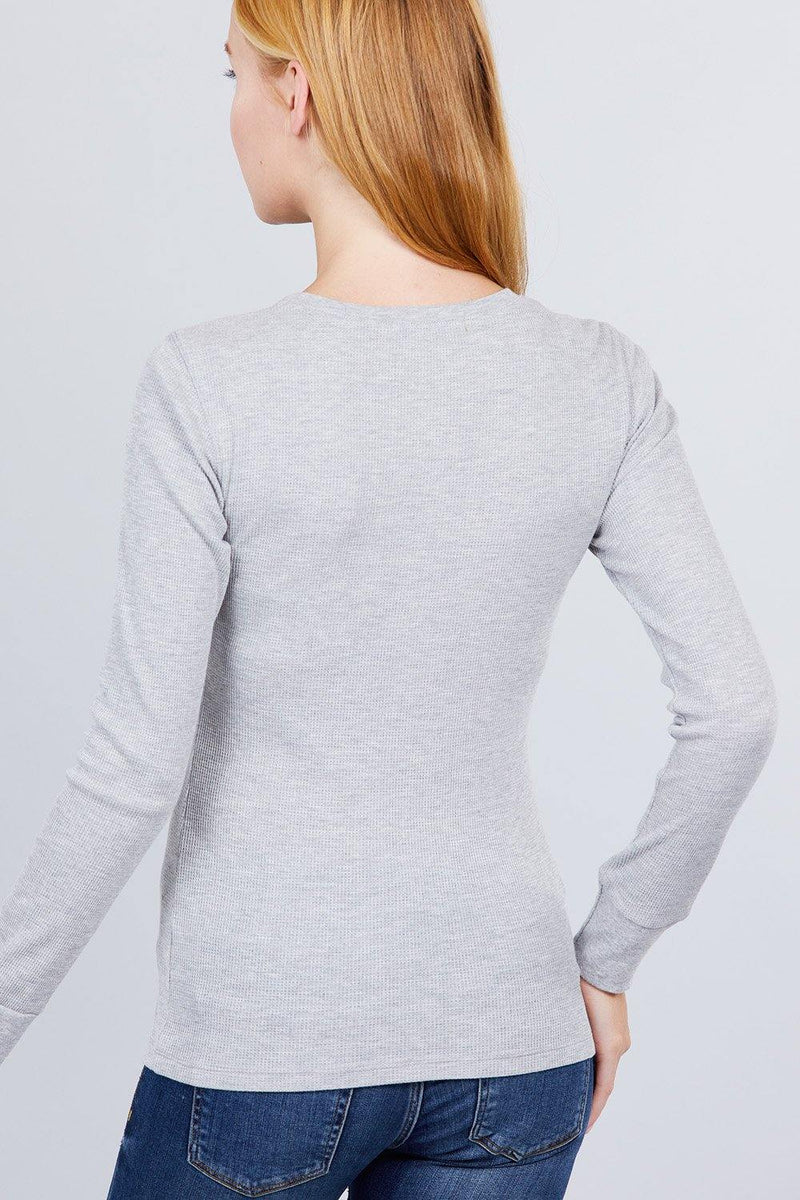Long Slv Henley Thermal Top - AM APPAREL