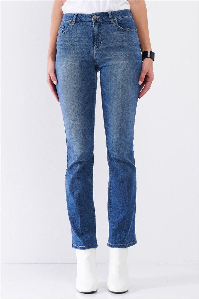 Medium Blue Denim High Waisted Skinny Boot Recycled Jeans - AM APPAREL