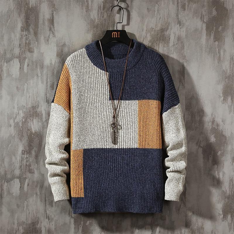Men's Autumn Color Block Knitted Sweater - AM APPAREL