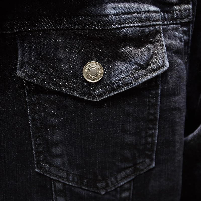 Men's Black Denim Classic Pocket Design Jacket - AM APPAREL