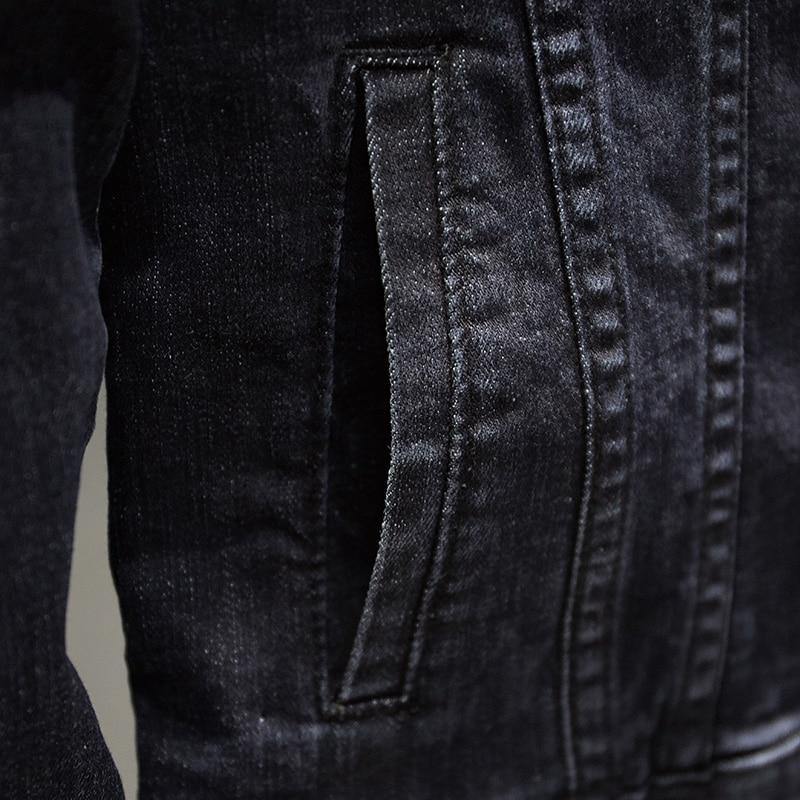 Men's Black Denim Classic Pocket Design Jacket - AM APPAREL