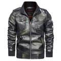Men's Classical Motorcycle Fleece Faux Leather Jacket - AM APPAREL