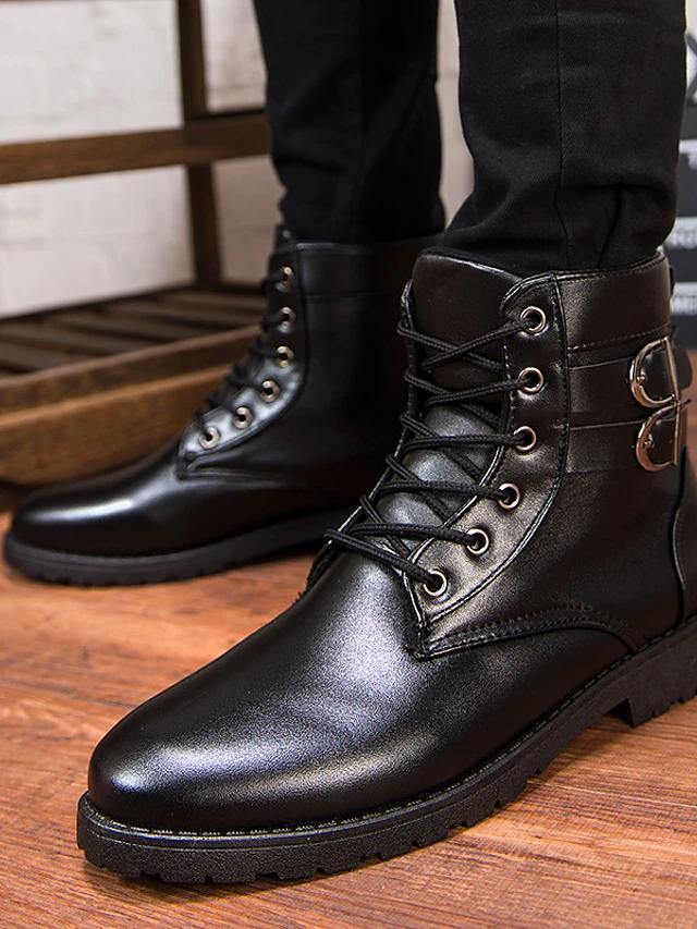 Men's Combat Boots PU Leather Casual Boots - AM APPAREL