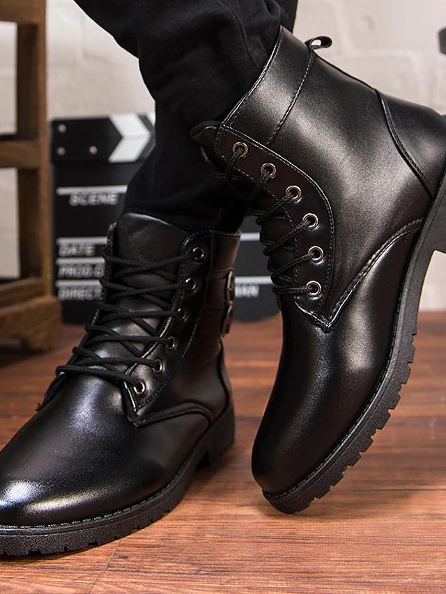 Men's Combat Boots PU Leather Casual Boots - AM APPAREL