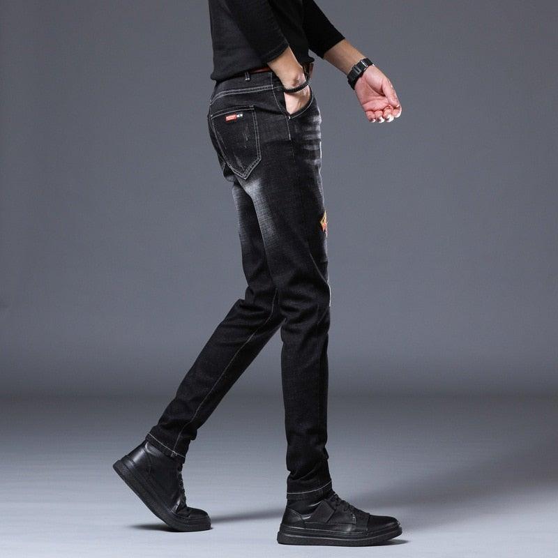 Men's Embroidery Trendy Straight Slim Fashion Jeans - AM APPAREL