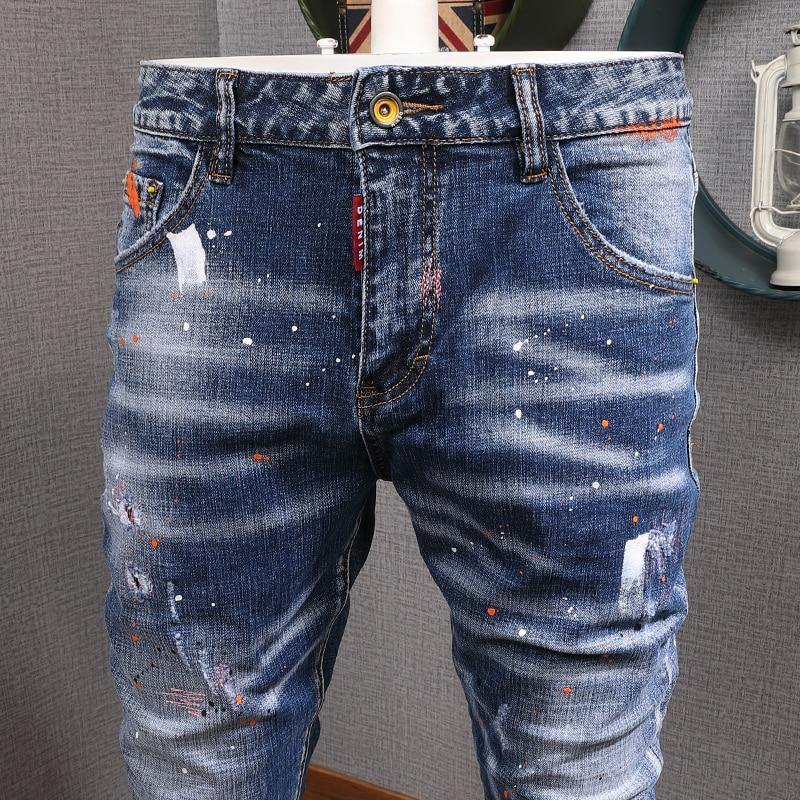 Men's Fashion Streetwear Retro Blue Slim Fit Jeans - AM APPAREL