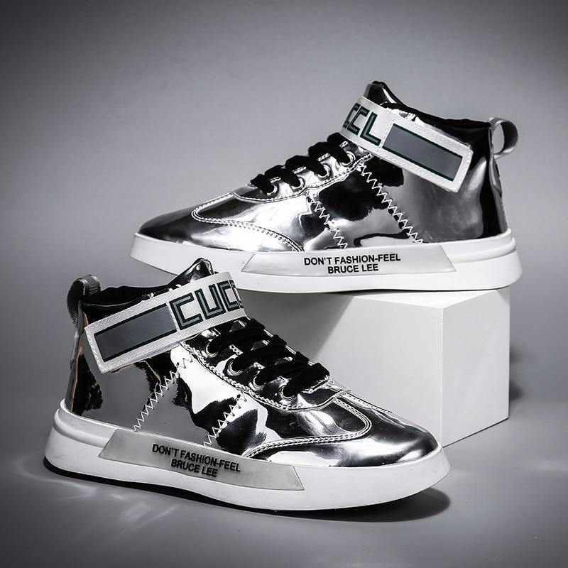 Men's Faux Leather High Top Shinny Sneakers - AM APPAREL
