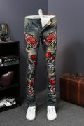 Men's Flower Embroidery Hip Hop Jeans - AM APPAREL