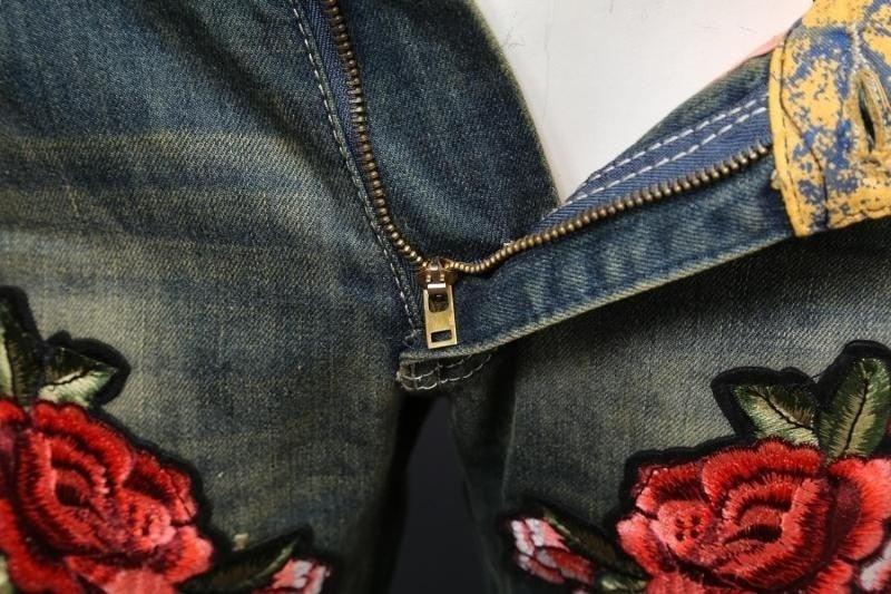 Men's Flower Embroidery Hip Hop Jeans - AM APPAREL