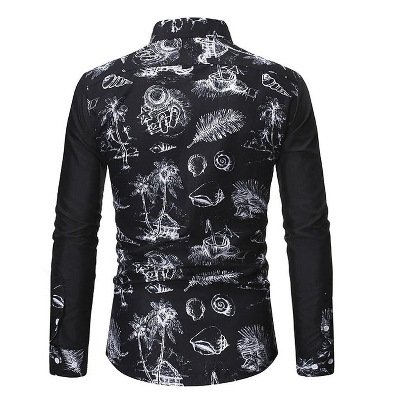 Men's Geometric Black Print Polyester Shirt - AM APPAREL