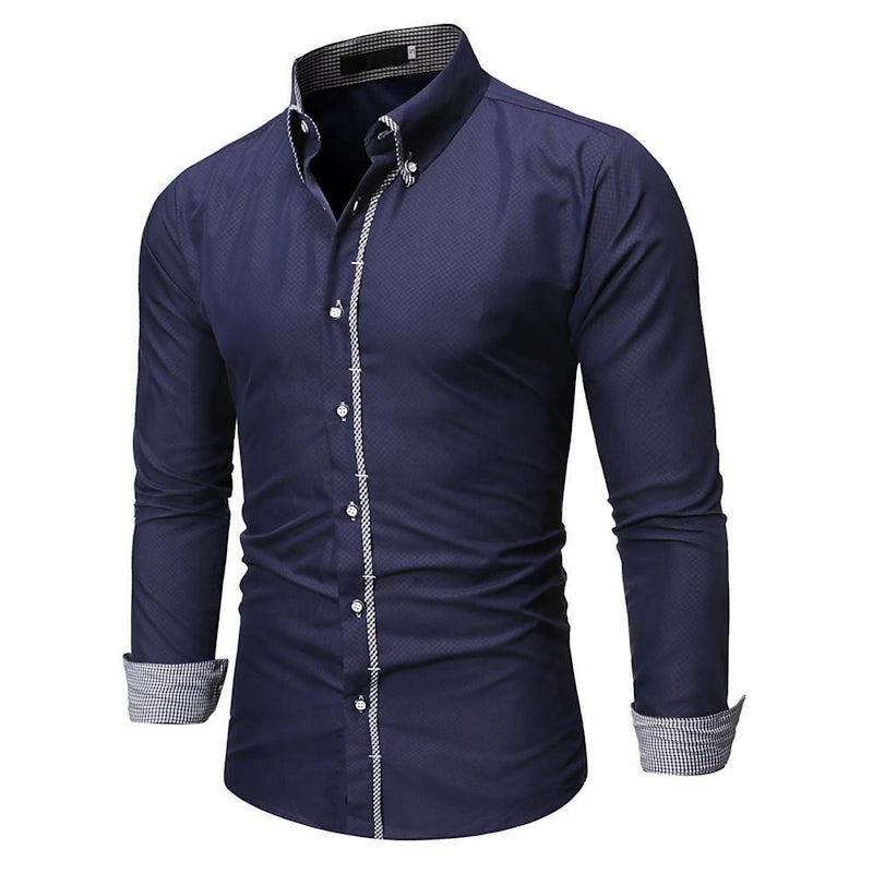 Men's Geometric Long Sleeve Daily Business Shirt - AM APPAREL