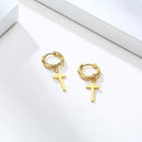 Men's Gold Color Dangling Cross Earrings - AM APPAREL