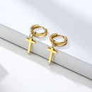 Men's Gold Color Dangling Cross Earrings - AM APPAREL