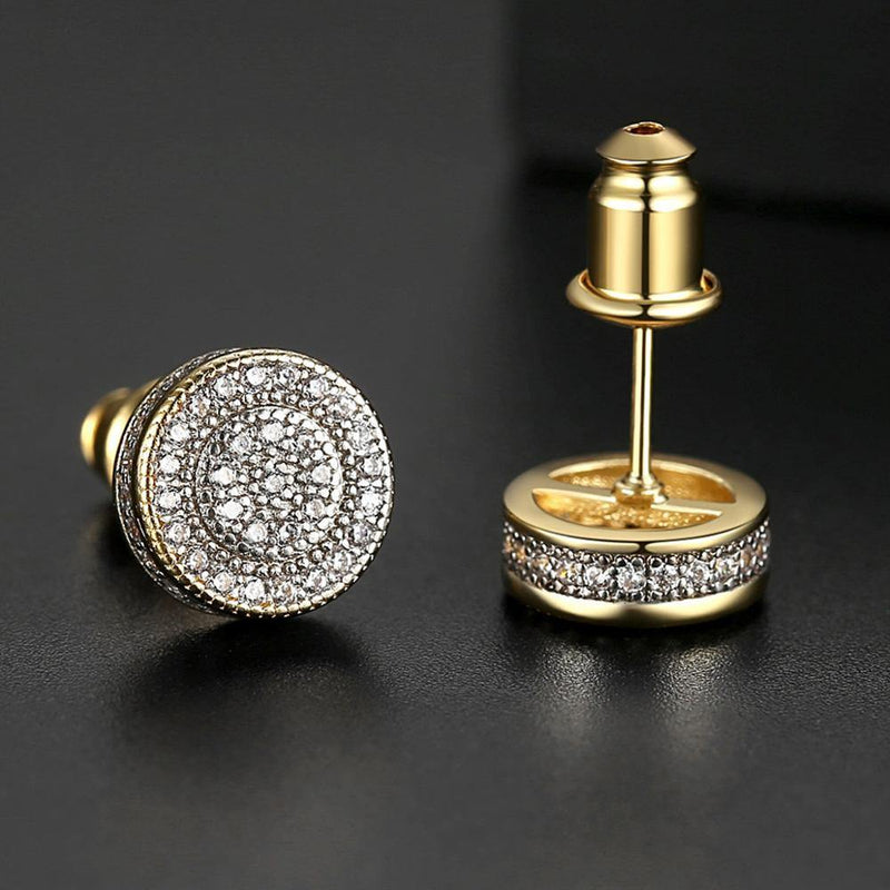 Men's Gold Color Round Stud Earrings - AM APPAREL