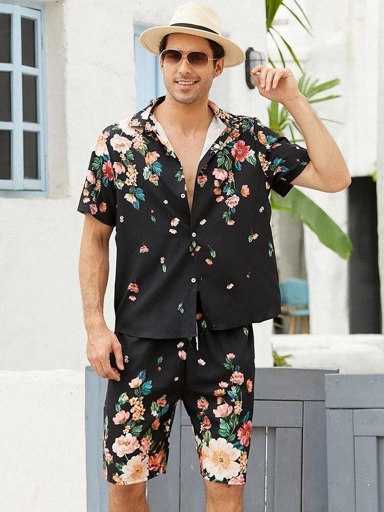 Men's Hawaiian Printed Mummer Short & Shirt Suit - AM APPAREL