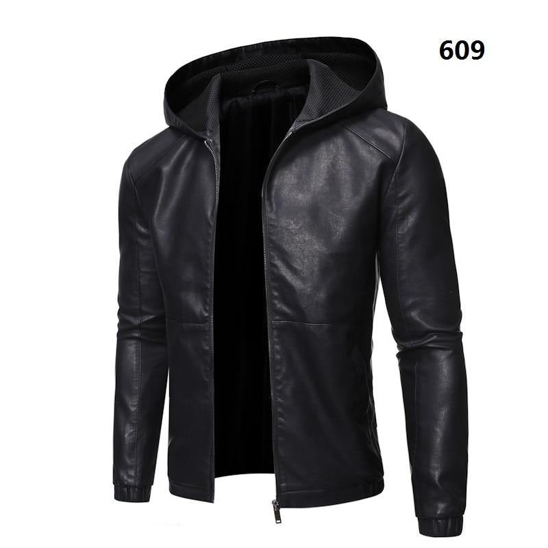 Men's Hooded Faux Leather Jacket - AM APPAREL