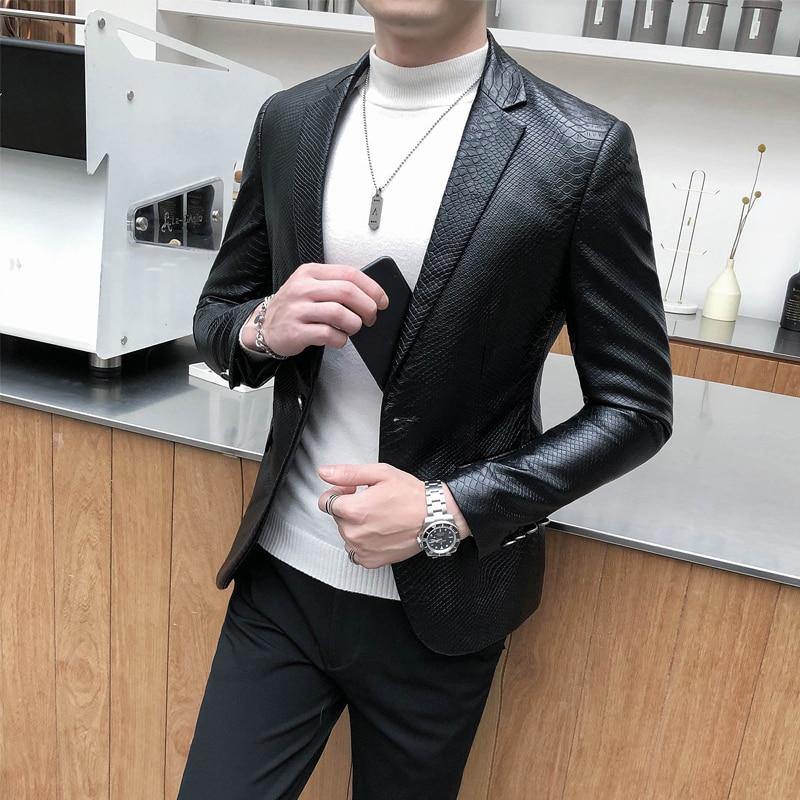 Men's Kpop Style Slim Fit Faux LeatherJacket - AM APPAREL