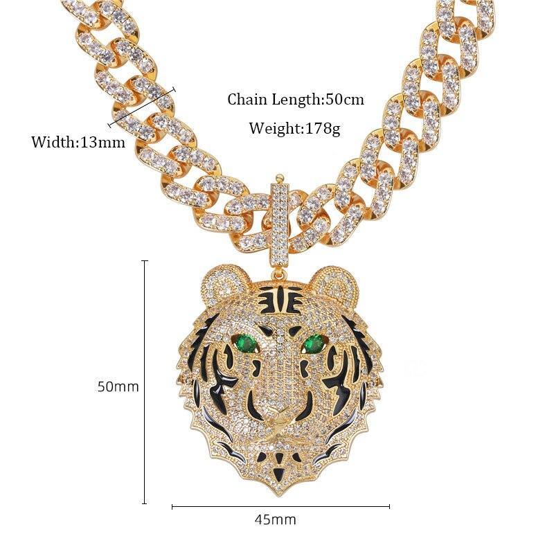 Men's Large Tiger Head Pendant Iced Out Necklace - AM APPAREL
