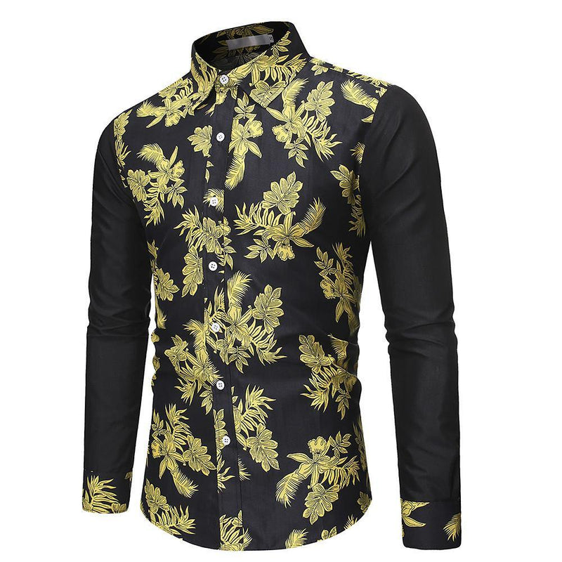 Men's Leaf Print Casual Shirt - AM APPAREL