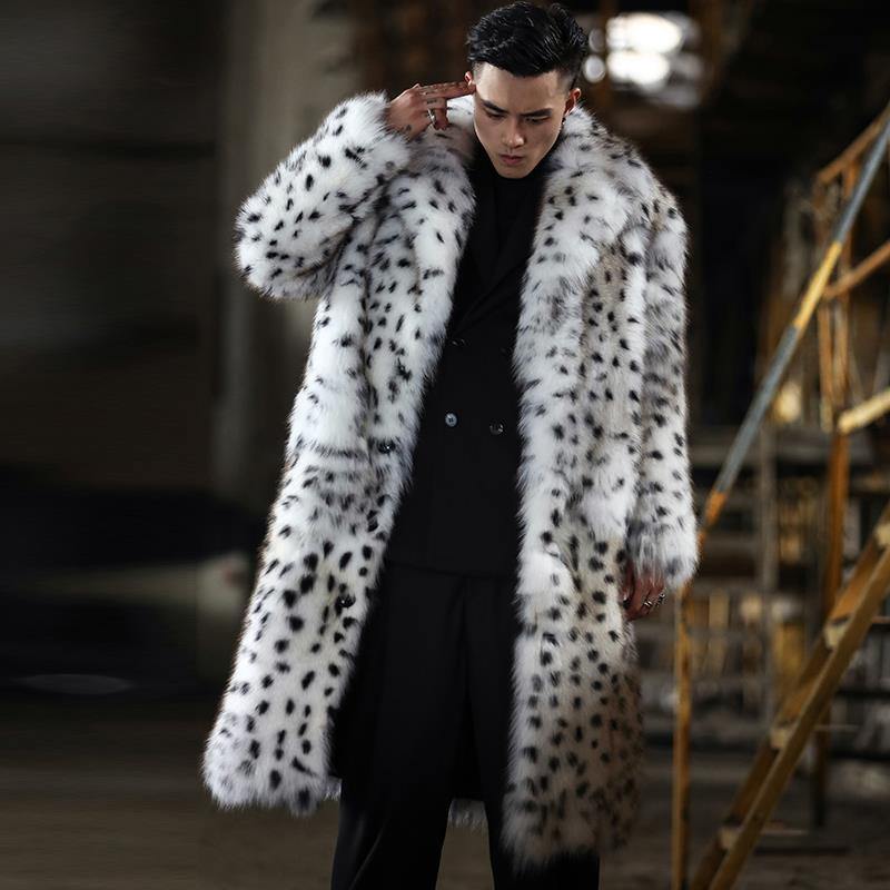 Men's Leopard Print Faux Fur Winter Coat - AM APPAREL