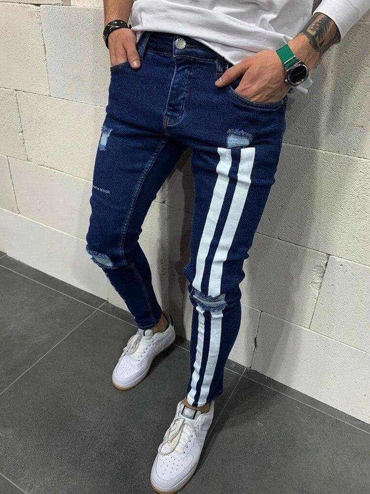 Men's Light Weight Slim Fit Striped Jeans - AM APPAREL