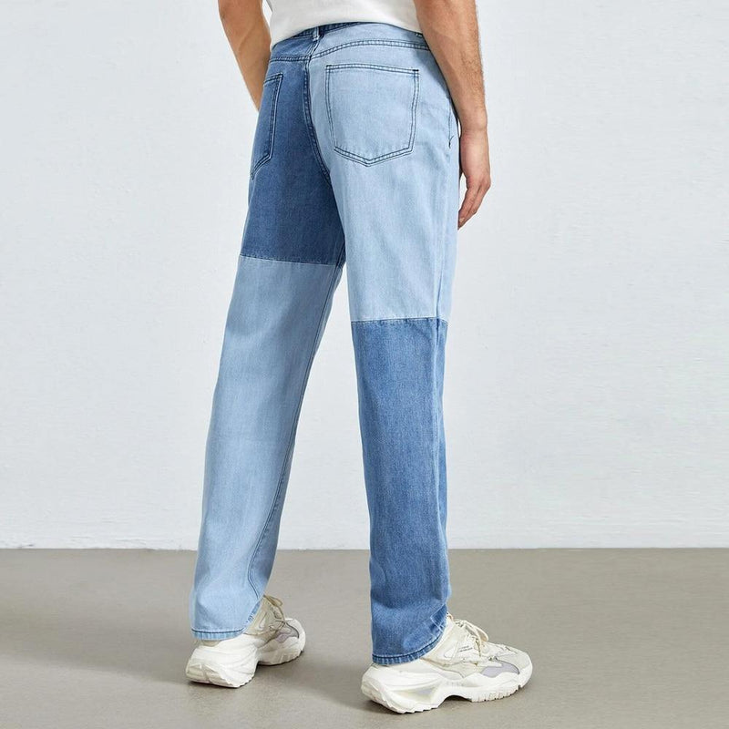 Men's Loose Fit Stitching Patchwork Jeans - AM APPAREL
